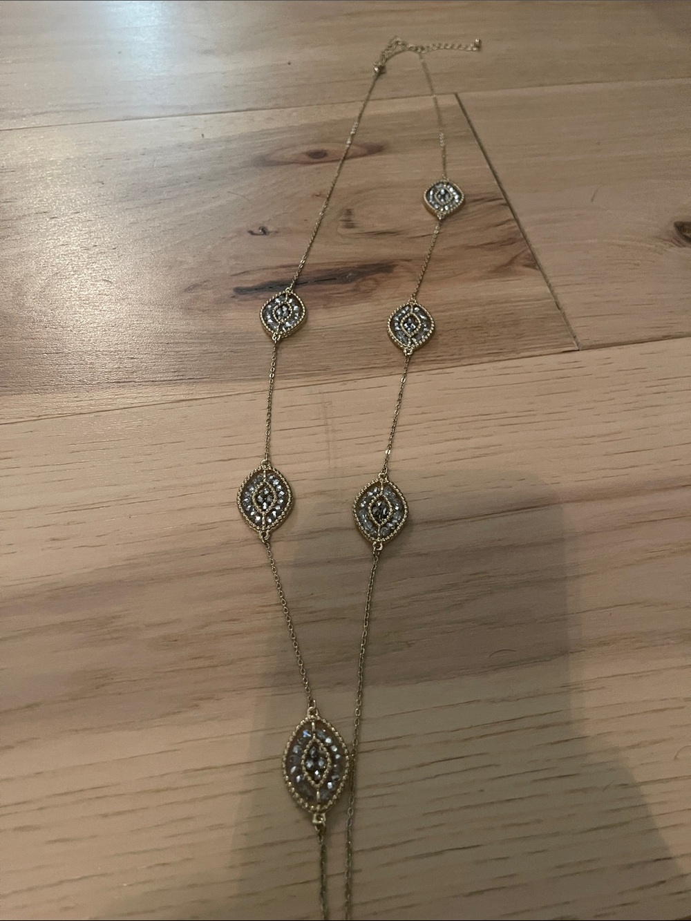 Gold-Tone Beaded Station Necklace - Elegant Gold Long Layering Necklace